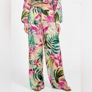 🆕 Guess Ines Satin Tropical Print Wide-Leg Pants Size XS